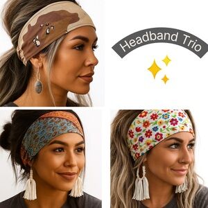 3 Pack Boho Chic Natural Cotton Headbands Variety Pack| Adjustable Fits All